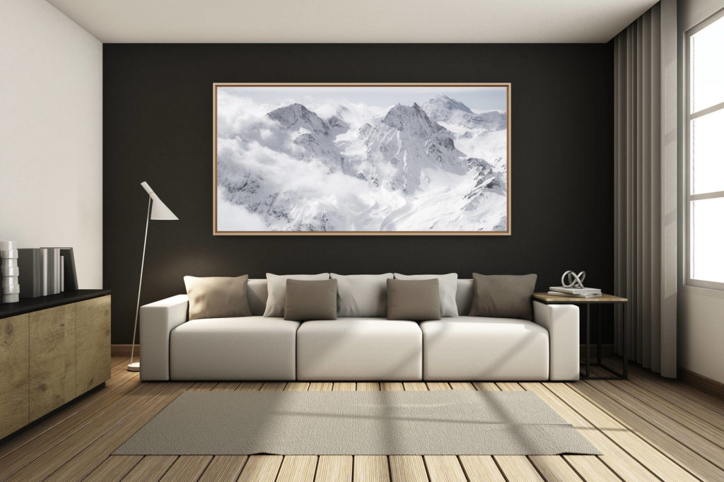 déco salon chalet rénové de montagne - photo montagne grand format -  - Vue panoramique de montagne sur les sommets des Alpes et du Val d'Hérens - Pigne D'arolla - Cheillon - Grand Combin