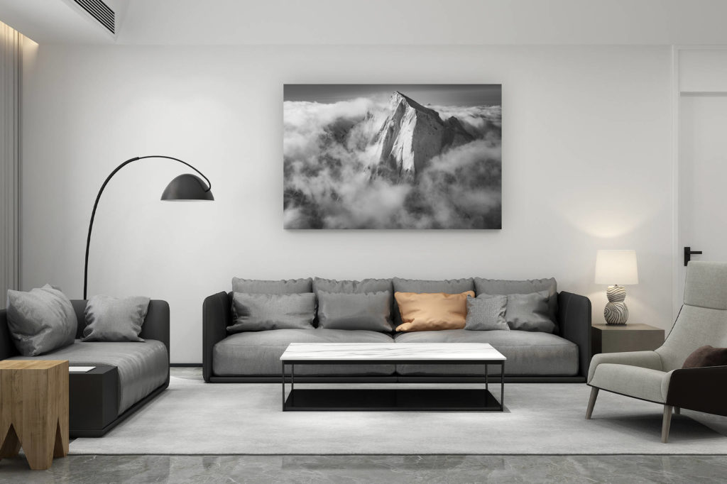 décoration salon contemporain suisse - cadeau amoureux de montagne suisse - Suisse Engadine - Piz Cengalo photo - Image noir et blanc Alpes suisses vue du ciel