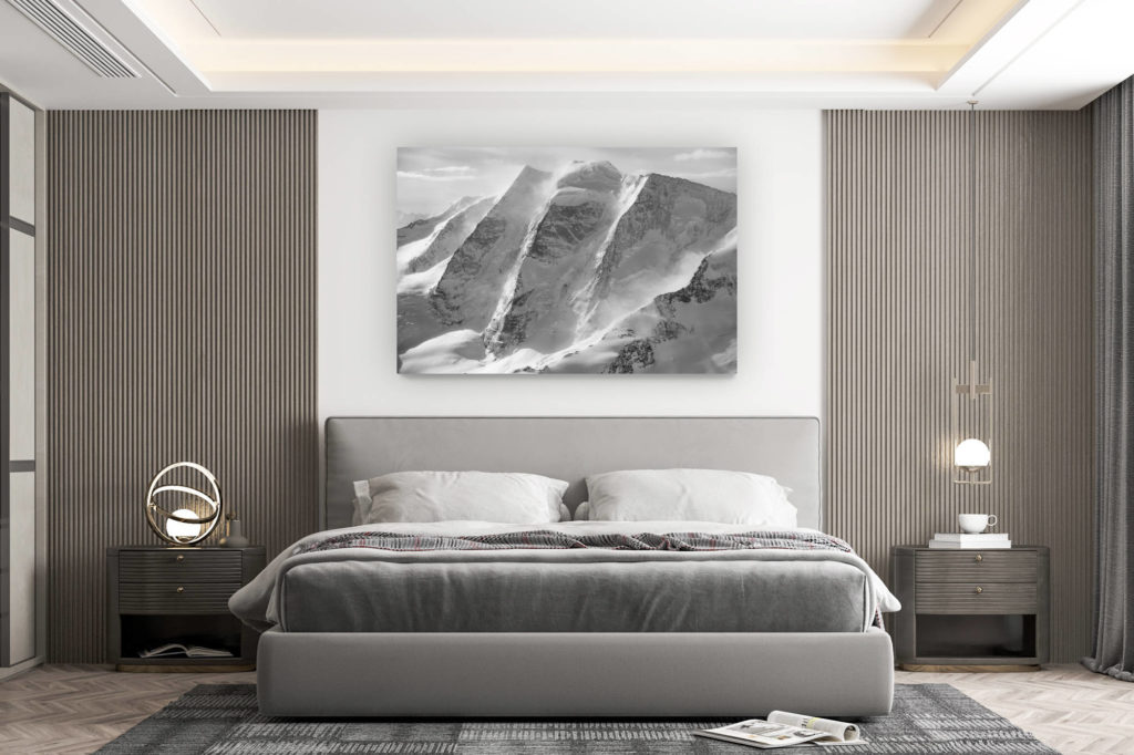 décoration murale chambre design - achat photo de montagne grand format - Piz Palu - St Moritz Suisse - Image noir et blanc montagne