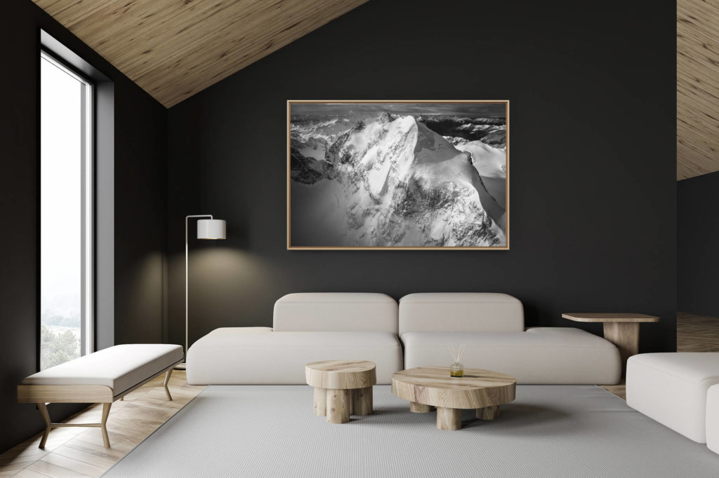 décoration chalet suisse - intérieur chalet suisse - photo montagne grand format - Photo Piz Roseg - image noir et blanc Engadine massif des Alpes