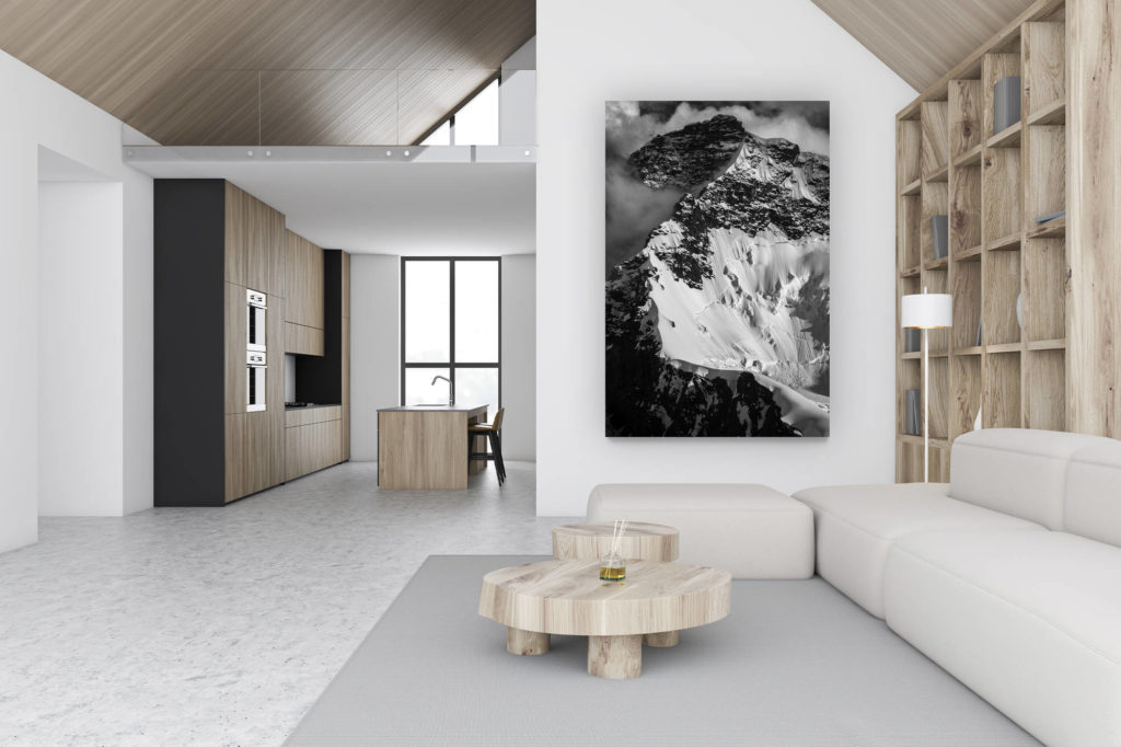 décoration chalet luxueux suisse - photo montagne grand format verticale - décoration murale design - Photo montagne Valais suisse- roccia nera (Breithorn)