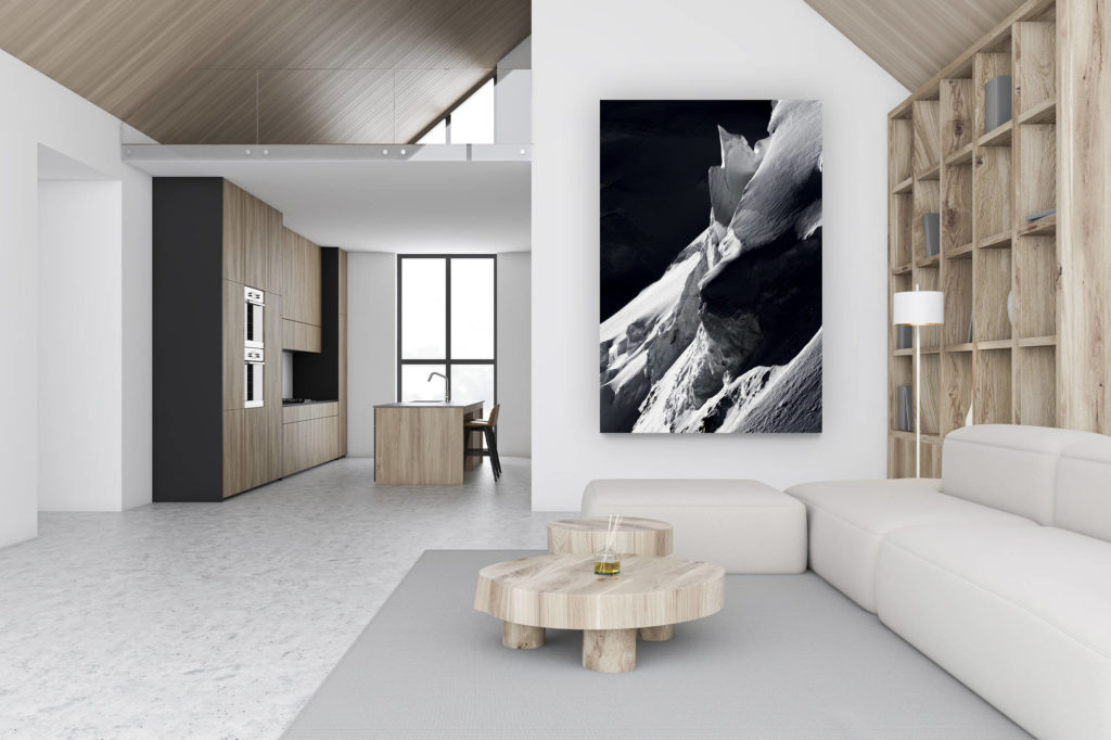 décoration chalet luxueux suisse - photo montagne grand format verticale - décoration murale design - Photo glaciers des Alpes - Sérac de Castor - Ascencion de Polux