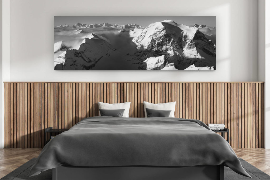 décoration murale chambre adulte moderne - intérieur chalet suisse - photo montagnes grand format alpes suisses - Photo panoramique du Toedi et des alpes bernoises - Vue sur le sommet du Toedi avec la mer de nuages avec les alpes bernoises et le Titlis.