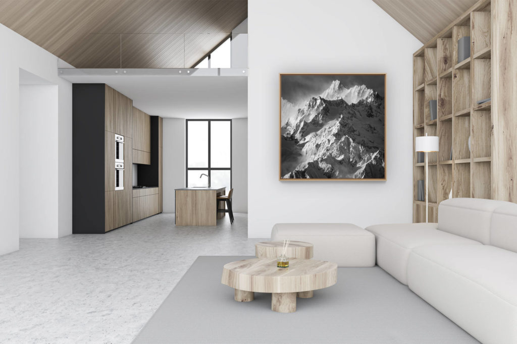 décoration murale chalet luxe rénové - photo montagne noir et blanc - photo montagnes verbier en noir et blanc sous les rayons du soleil Tour Noir - Aiguille de l'A Neuve