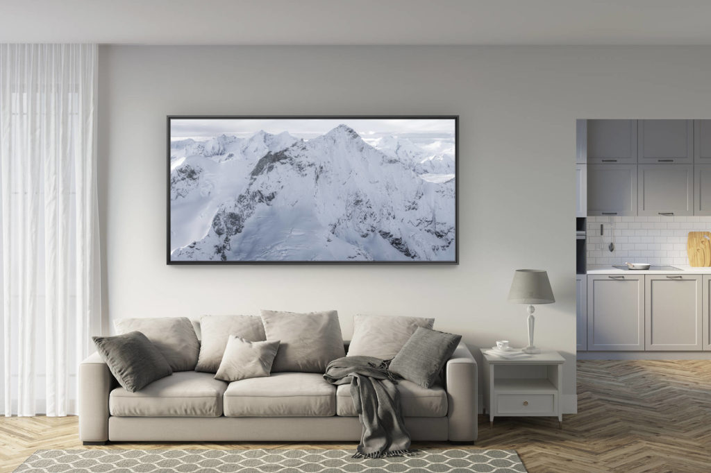 déco salon rénové - tendance photo montagne grand format - Images montagnes alpes - photo panoramique montagne en noir et blanc du Dom des Mischabels, Weisshorn (Val d'Anniviers)