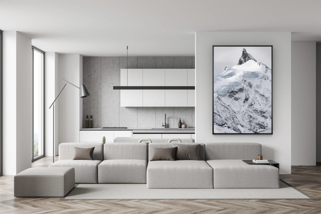 décoration murale salon suisse - photo montagne noir et blanc - déco salle à manger tendance - Zinalrothorn - photo montagne sous la neige et d'un glacier de montagne à Crans Montana dans le Val d'Anniviers