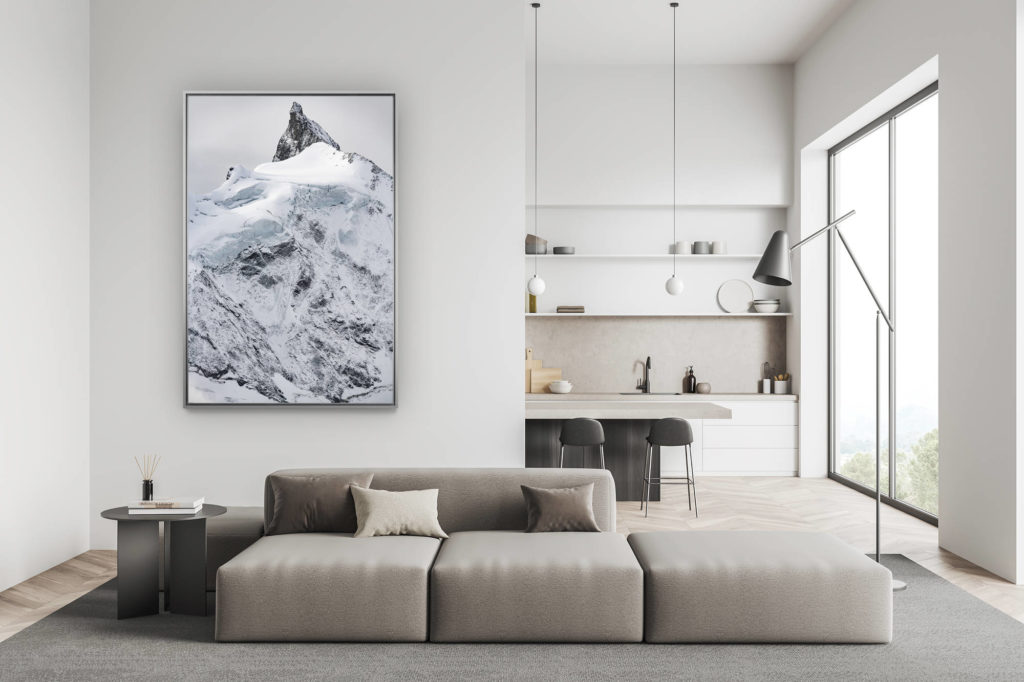 décoration salon suisse moderne - déco montagne photo grand format - Zinalrothorn - photo montagne sous la neige et d'un glacier de montagne à Crans Montana dans le Val d'Anniviers