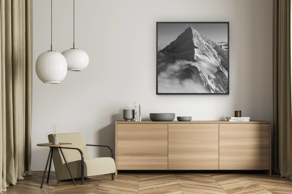 décoration murale salon - tableau photo montagne alpes suisses noir et blanc - photo dent blanche voie normale