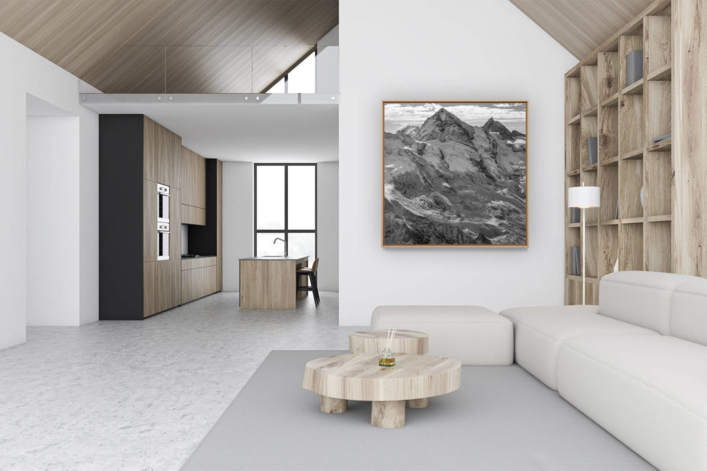 décoration murale chalet luxe rénové - photo montagne noir et blanc - photo dent blanche noir et blanc - val d'hérens - montagne