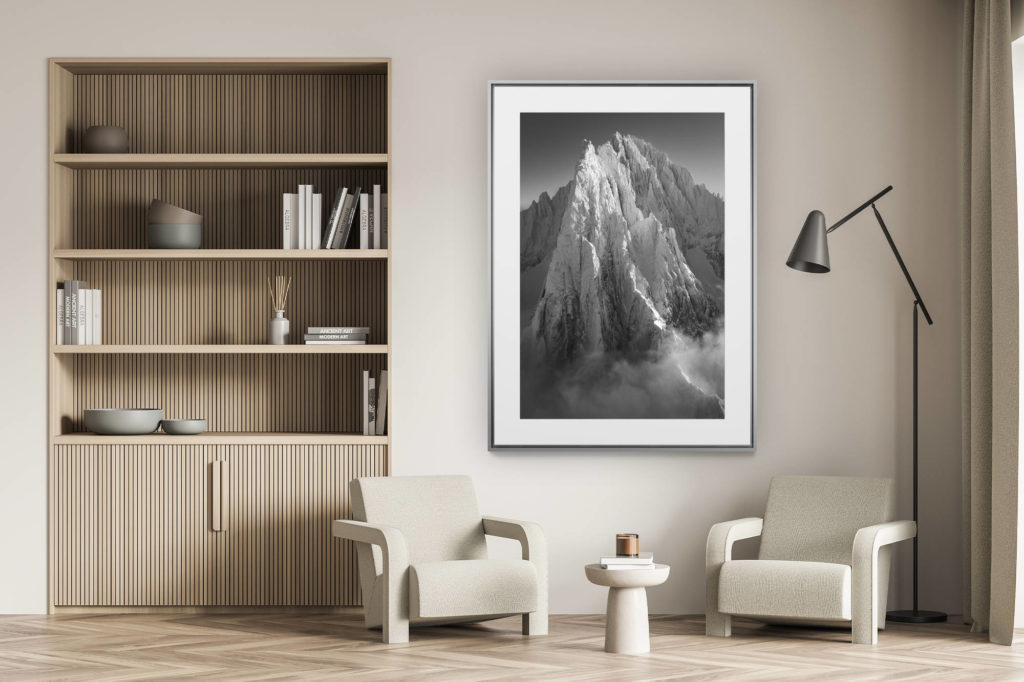 décoration murale salon - photo montagne alpes suisses noir et blanc -