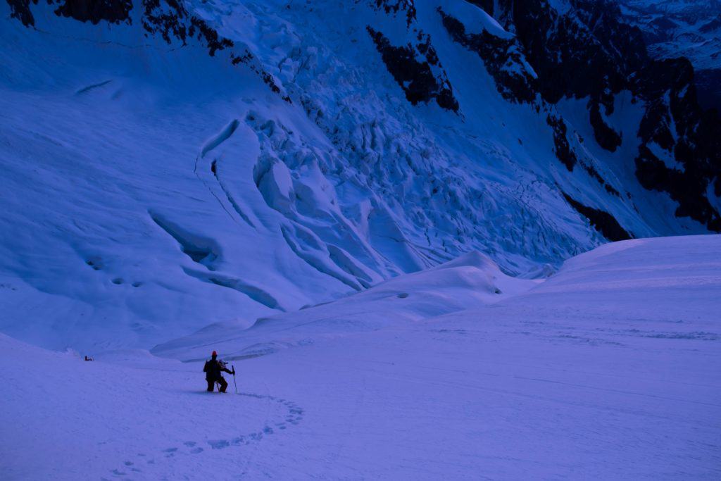 Vivian Bruchez, steep skier, climbing up a snow slope