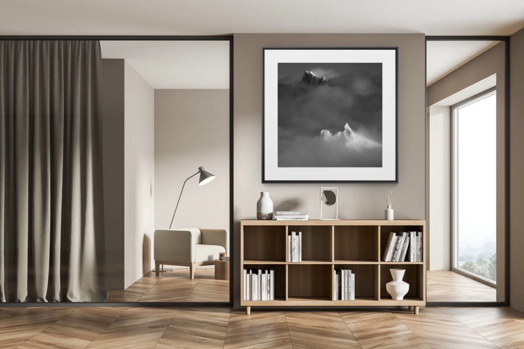 décoration chalet exclusif - tirage photo grand format - photo de montagne artistique noir et blanc
