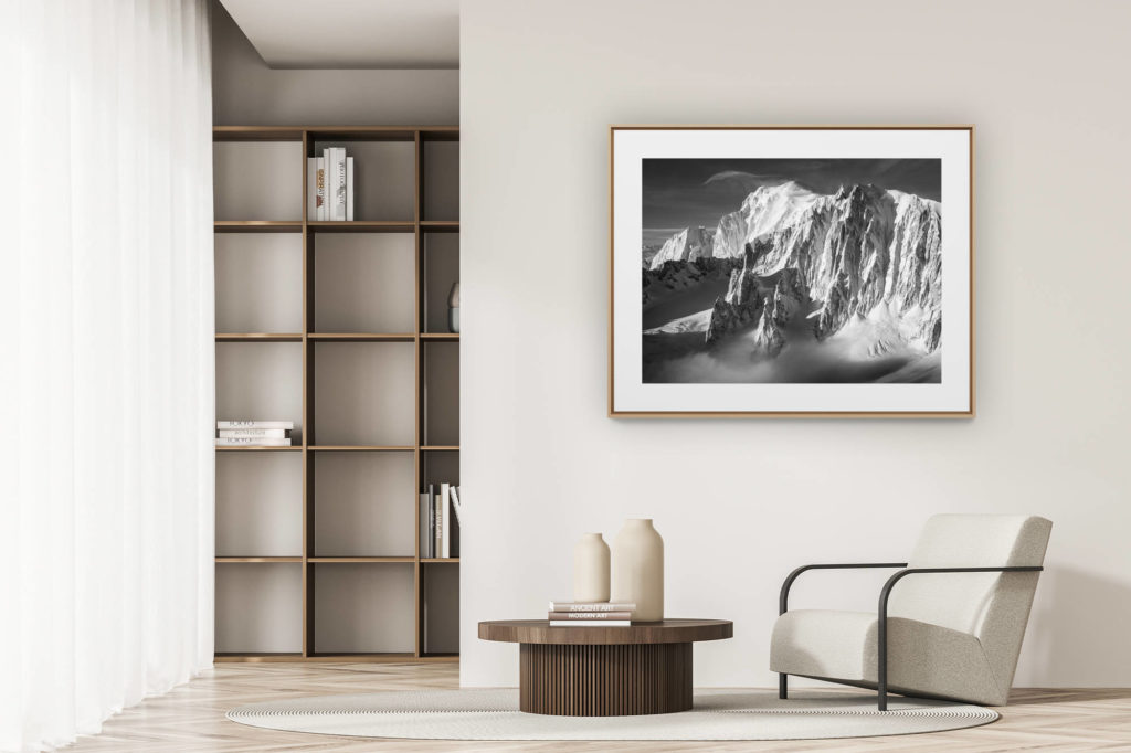 déco tendance salon moderne - photo montagne noir et blanc grand format -