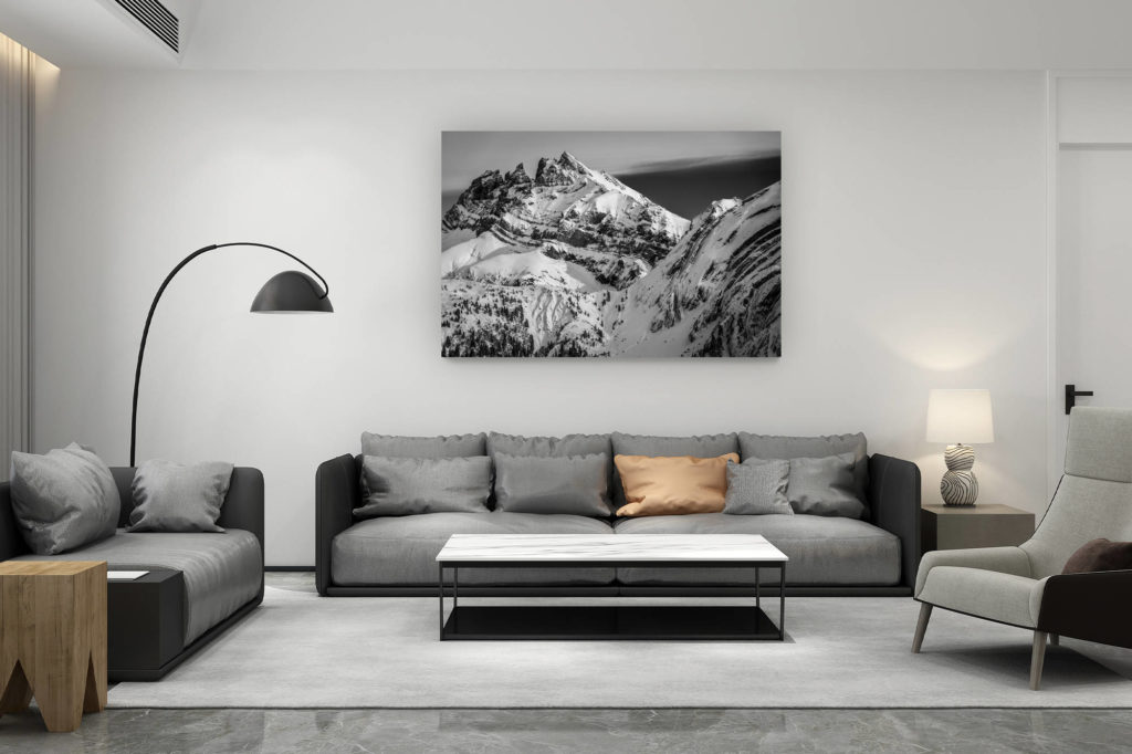 décoration salon contemporain suisse - cadeau amoureux de montagne suisse - Photo dents du midi noir et blanc - image paysage montagne