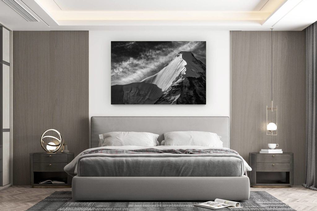 décoration murale chambre design - achat photo de montagne grand format - Val d’anniviers - photo de neige en montagne obergabelhorn - photo alpinistes sur arête - face nord des alpes