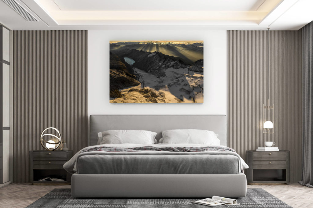 décoration murale chambre design - achat photo de montagne grand format - photo noir et blanc montagnes glacier et crevasses - oberaarhorn