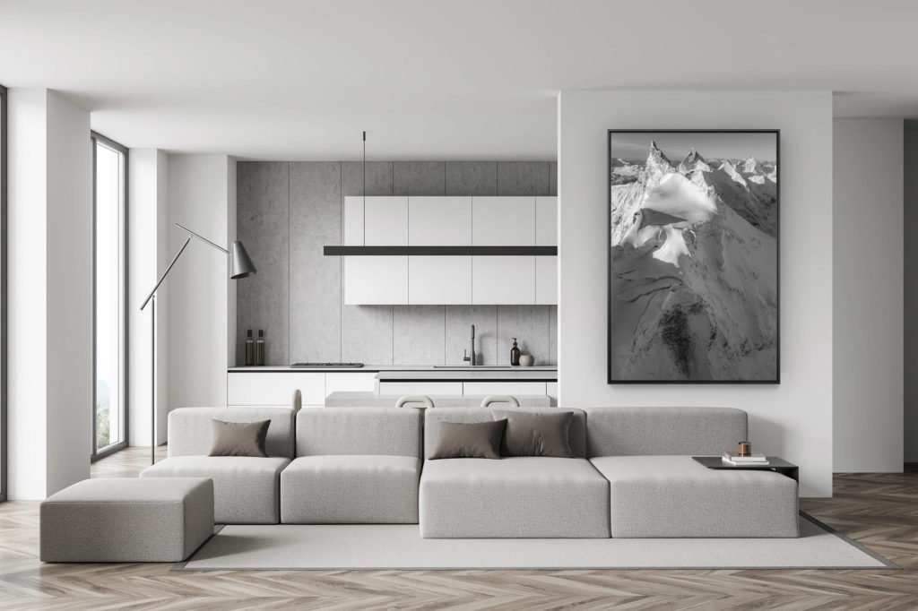 décoration murale salon suisse - photo montagne noir et blanc - déco salle à manger tendance - photo de montagne noir et blanc - paysage de montagne - photo montagne verticale - tableau photo montagne suisse - Zinalrothorn