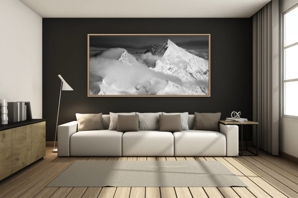 déco salon chalet rénové de montagne - photo montagne grand format -  - Panoramique Zinalrothorn - Photo montagne noir et blanc Weisshorn