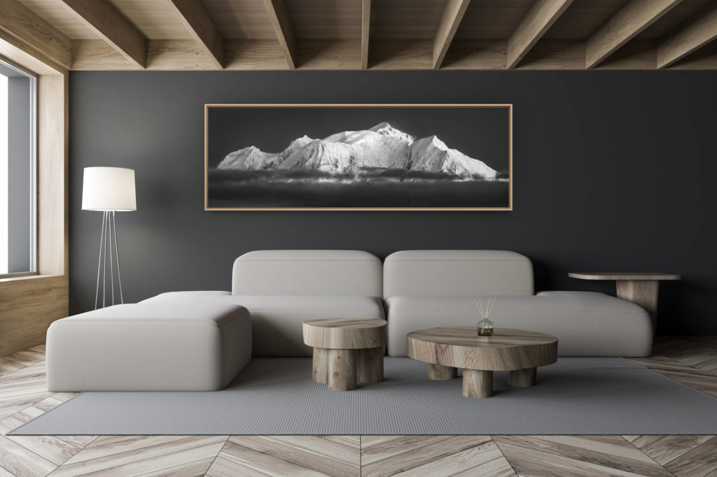 décoration salon chalet moderne - intérieur petit chalet suisse - photo montagne noir et blanc grand format - Massif du Mont blanc - image Montagne - mont blanc images