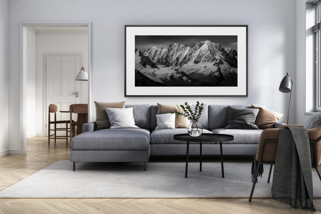 décoration intérieur salon rénové suisse - photo alpes panoramique grand format - Photo massif mont blanc - Aiguille Verte, Droites, Courtes