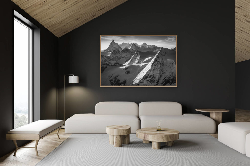 décoration chalet suisse - intérieur chalet suisse - photo montagne grand format - Belle photo de montagne - Panorama de montagne dans les Alpes valaisannes dans les environs du Verbier - photo de montagne noir et blanc - paysage de montagne - tableau photo montagne suisse