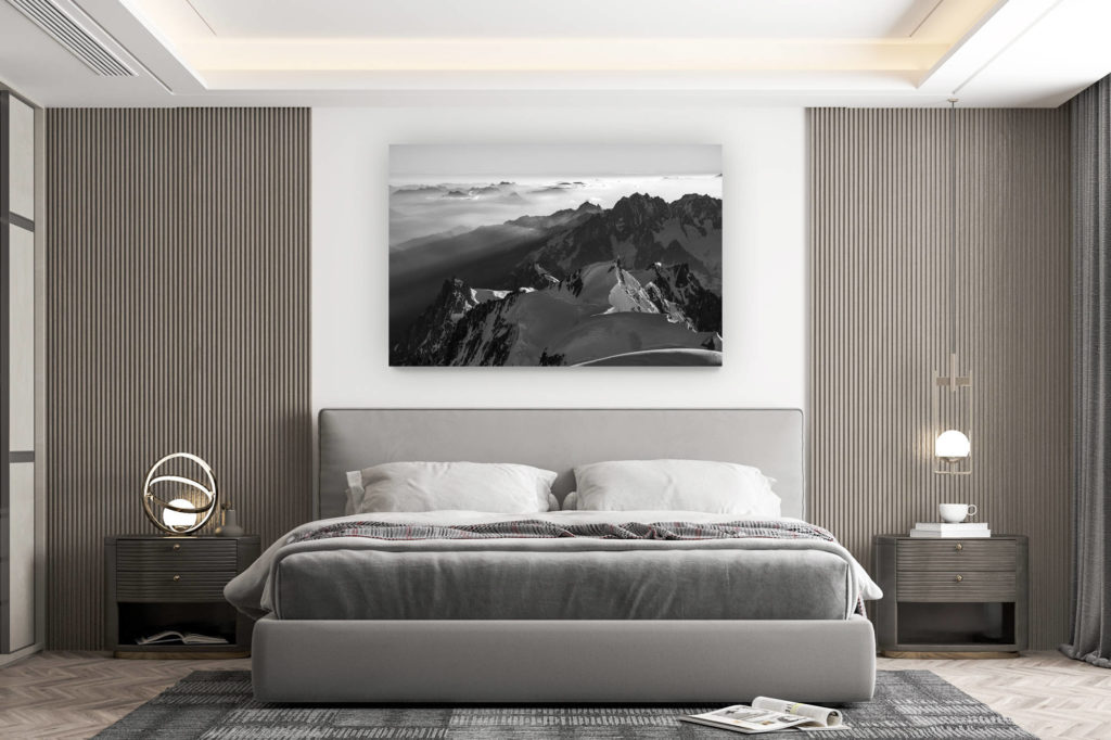 décoration murale chambre design - achat photo de montagne grand format - panorama depuis le mont-blanc - photo noir et blanc