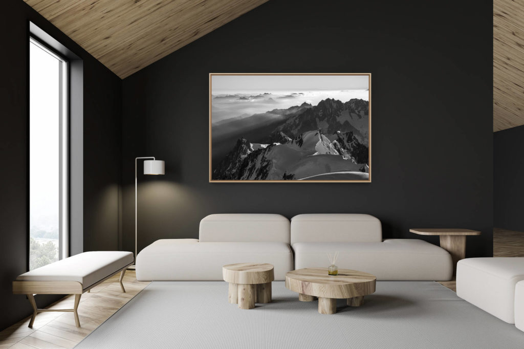 décoration chalet suisse - intérieur chalet suisse - photo montagne grand format - panorama depuis le mont-blanc - photo noir et blanc