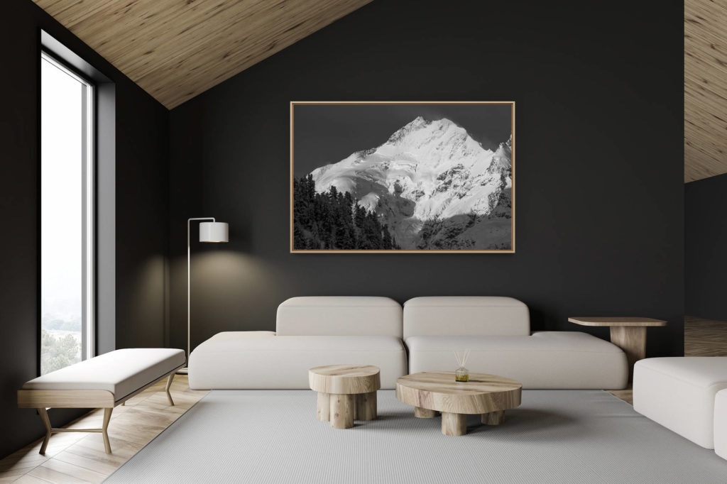 décoration chalet suisse - intérieur chalet suisse - photo montagne grand format - Avalanche Alpes Bernina - Photo noir et blanc vallée EngadineAlpes Suisses