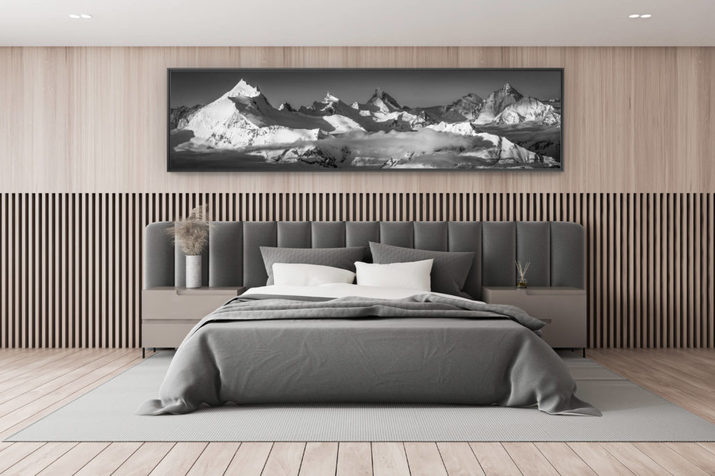 photo montagne noir et blanc - décoration chambre adulte - décoration chalet de montagne - panoramique noir et blanc Couronne impériale de Zinal