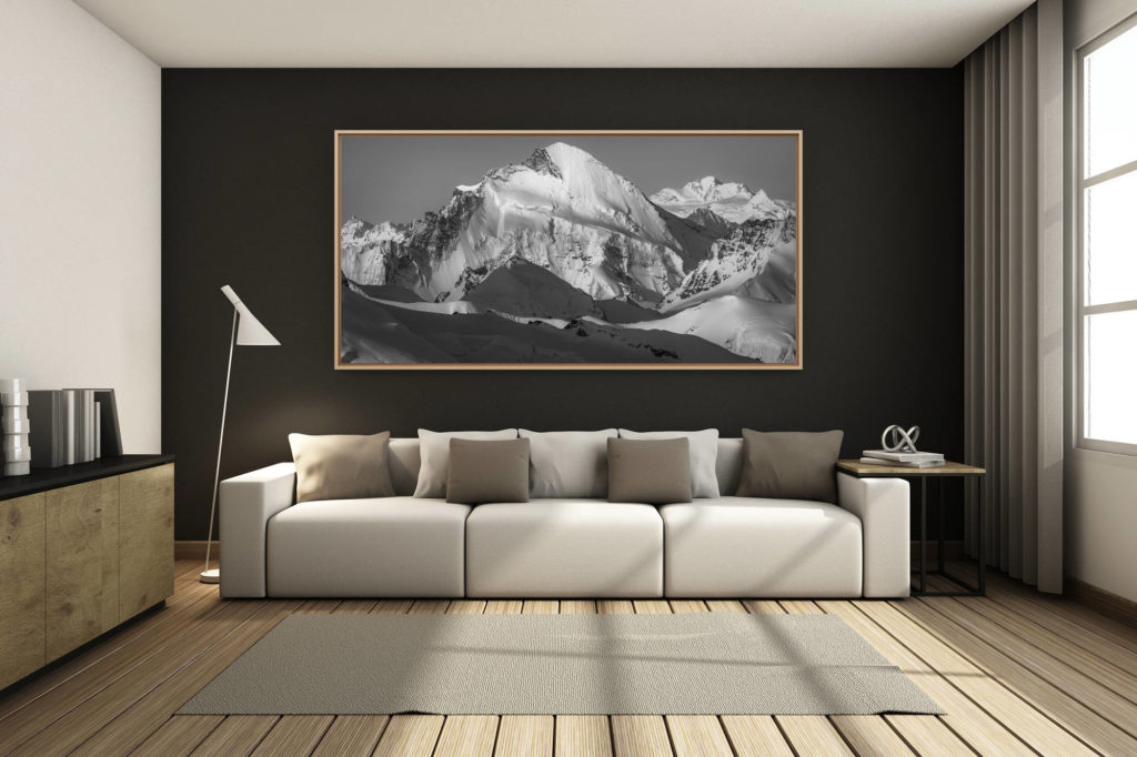 déco salon chalet rénové de montagne - photo montagne grand format -  - Dent D'Hérens - Mont Durand - Image de sommet de montagne enneigée dans les Alpes Suisse en hiver