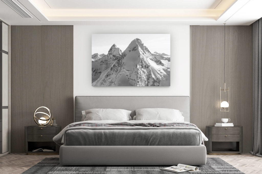 décoration murale chambre design - achat photo de montagne grand format - Dent D'hérens Mont Cervin en noir et blanc - image des sommet des alpes suisses