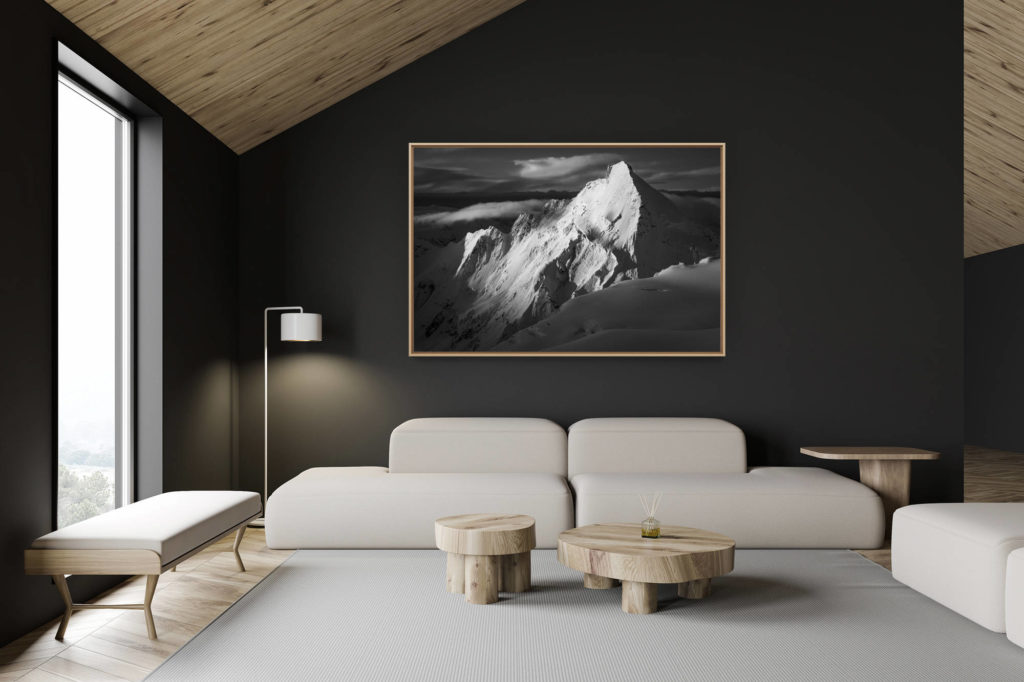 décoration chalet suisse - intérieur chalet suisse - photo montagne grand format - Photo montagne noir et blanc de la Dent d'Hérens - Lever de soleil sur la Dent d'Hérens - Belle photo de montagne - paysage de montagne - galerie d’art montagne