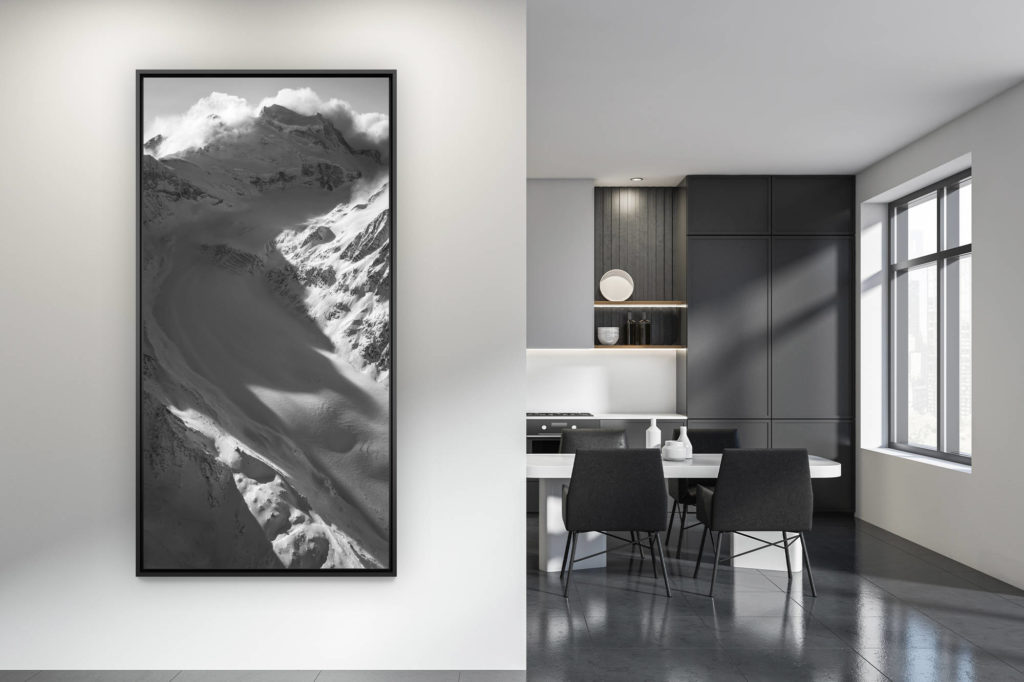 décoration cuisine contemporaine - photo montagne grand format noir et blanc - Glacier de Corbassière - photo de montagne noir et blanc a imprimer