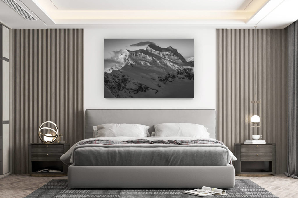 décoration murale chambre design - achat photo de montagne grand format - Photo de montagne à Verbier Suisse val de bagnes - image de montagne enneigée en noir et blanc