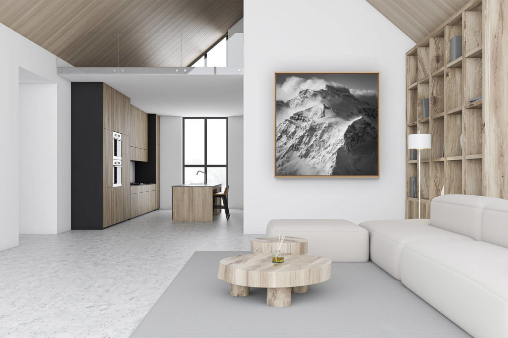 décoration murale chalet luxe rénové - photo montagne noir et blanc - photo montagne Verbier - Grand Combin noir et blanc