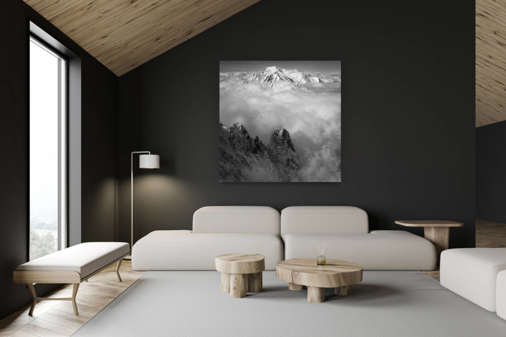 architecte intérieur rénovation chalet suisse - photo montagne grand format - Les Drus et photos du Massif du Mont-Blanc - tableau photo noir et blanc montagne