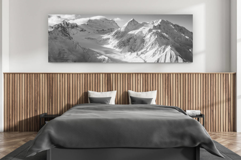 décoration murale chambre adulte moderne - intérieur chalet suisse - photo montagnes grand format alpes suisses - poster panoramique montagne noir et blanc - Panorama Massif des Combins