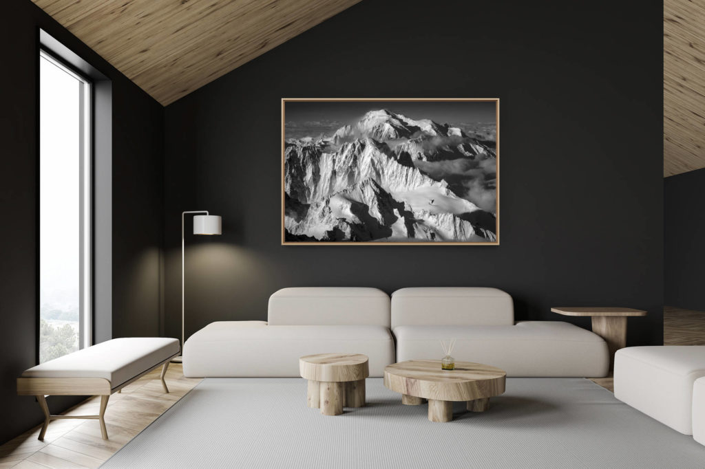 décoration chalet suisse - intérieur chalet suisse - photo montagne grand format - photo Massif du Mont-Blanc en noir et Blanc - Image mont blanc Chamonix