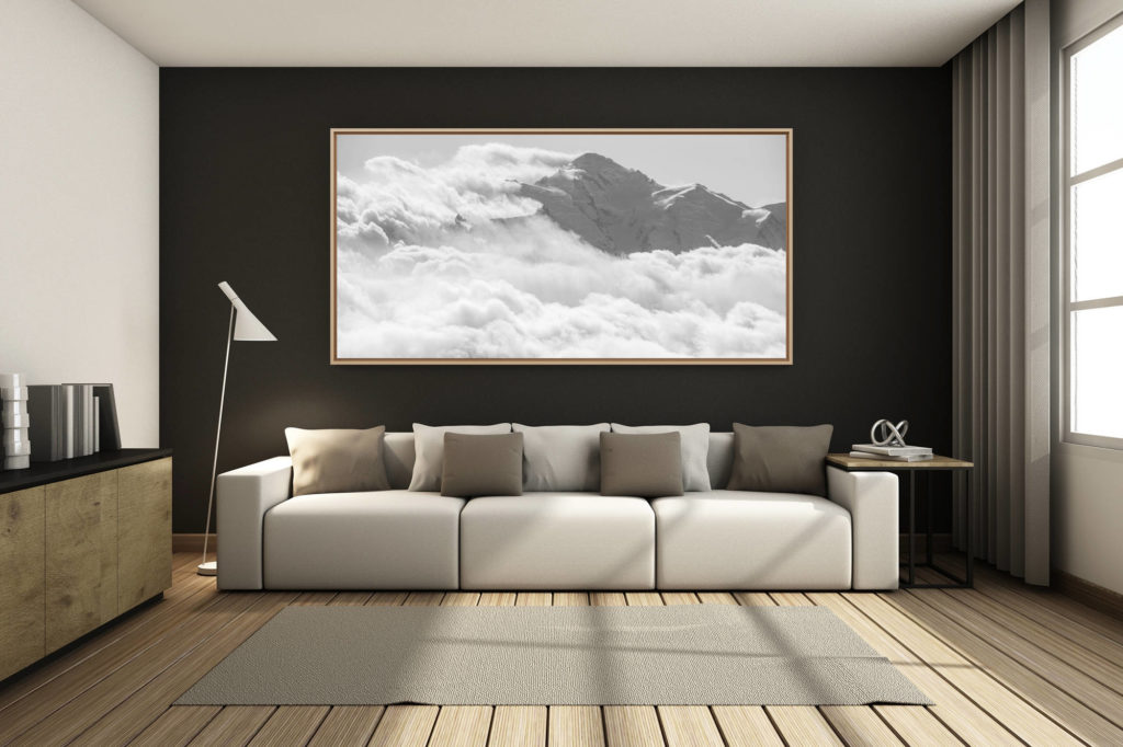 déco salon chalet rénové de montagne - photo montagne grand format -  - Massif du Mont-Blanc noir et blanc - Panorama de montagne noir et blanc -