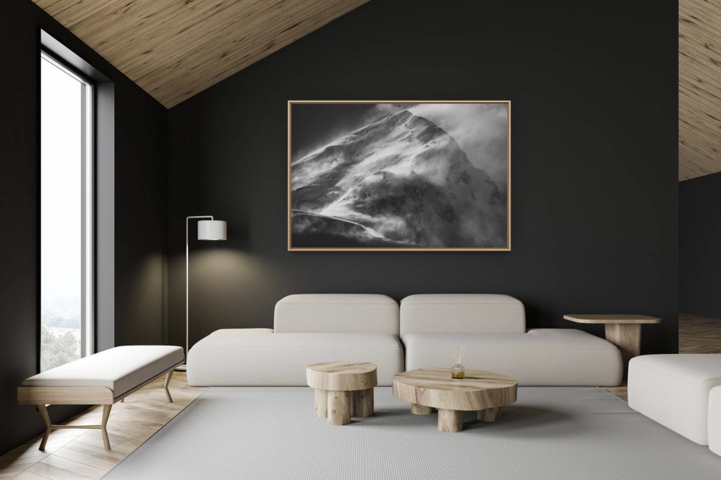 décoration chalet suisse - intérieur chalet suisse - photo montagne grand format - Sommet Mont Blanc - Image noir et blanc de la Voie normale et la voie du gouter après une tempête de neige en montagne