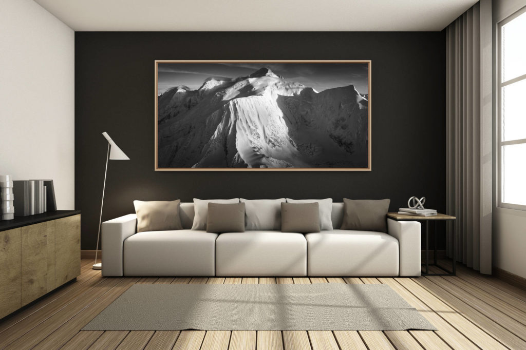 déco salon chalet rénové de montagne - photo montagne grand format -  - photo panorama grand format massif du mont blanc