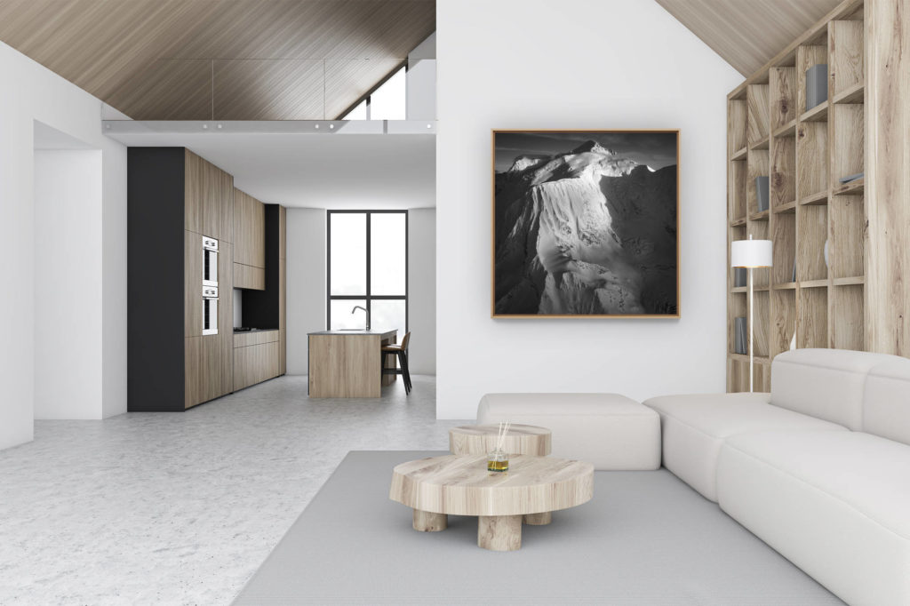 décoration murale chalet luxe rénové - photo montagne noir et blanc - Photo du Mont-Blanc - Voie normal du Mont-Blanc par le Goûter - Refuge de Tête Rousse - Couloir du Goûter - Refuge du Goûter - Dome du Goûter - Vue aérienne du Mont-Blanc