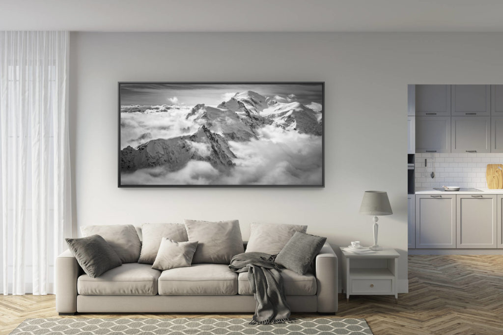 déco salon rénové - tendance photo montagne grand format - photo panoramique mont blanc et aiguille du midi