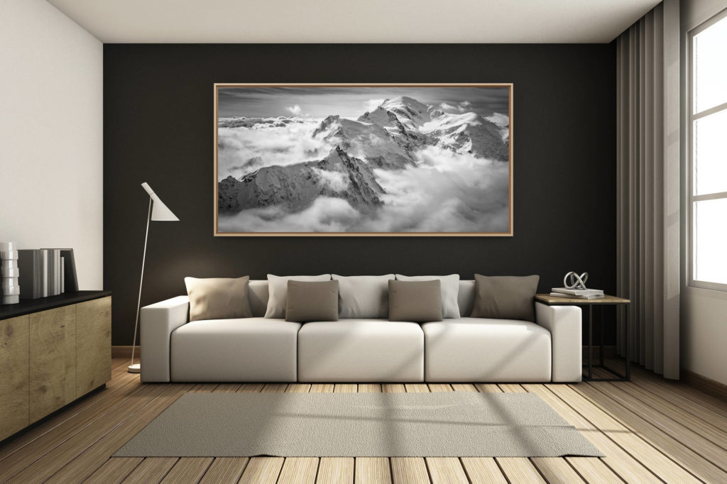 déco salon chalet rénové de montagne - photo montagne grand format -  - photo panoramique mont blanc et aiguille du midi