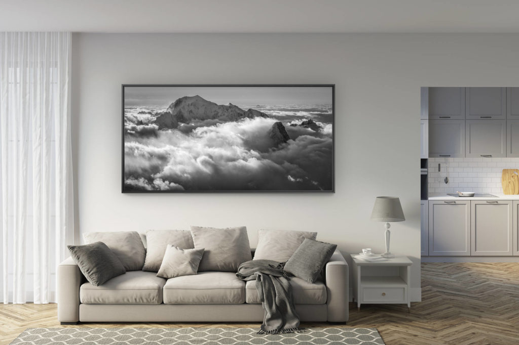 déco salon rénové - tendance photo montagne grand format - panorama mont-blanc aiguille du midi dans une mer de nuage - Photo zen Grandes Jorasses et l'Aiguille du Midi