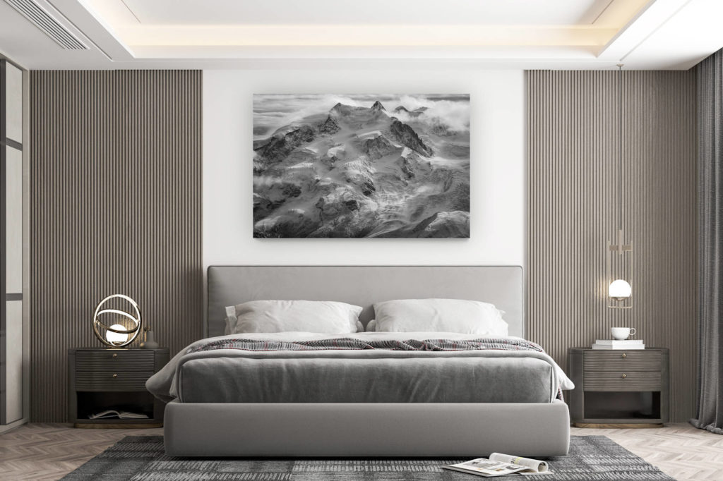 décoration murale chambre design - achat photo de montagne grand format - photo monte rosa noir et blanc - photo des glaciers de zermatt