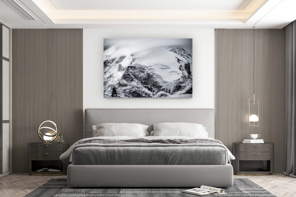 décoration murale chambre design - achat photo de montagne grand format - Nordend - Photo noir et blanc du mont Rose - Massif Monte Rosa en neige