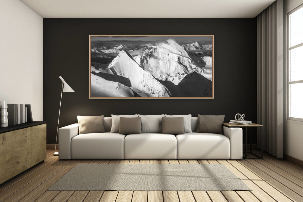 déco salon chalet rénové de montagne - photo montagne grand format -  - photo de montagne noir et blanc Obergabelhorn - Dent d'Hérens - Grivola