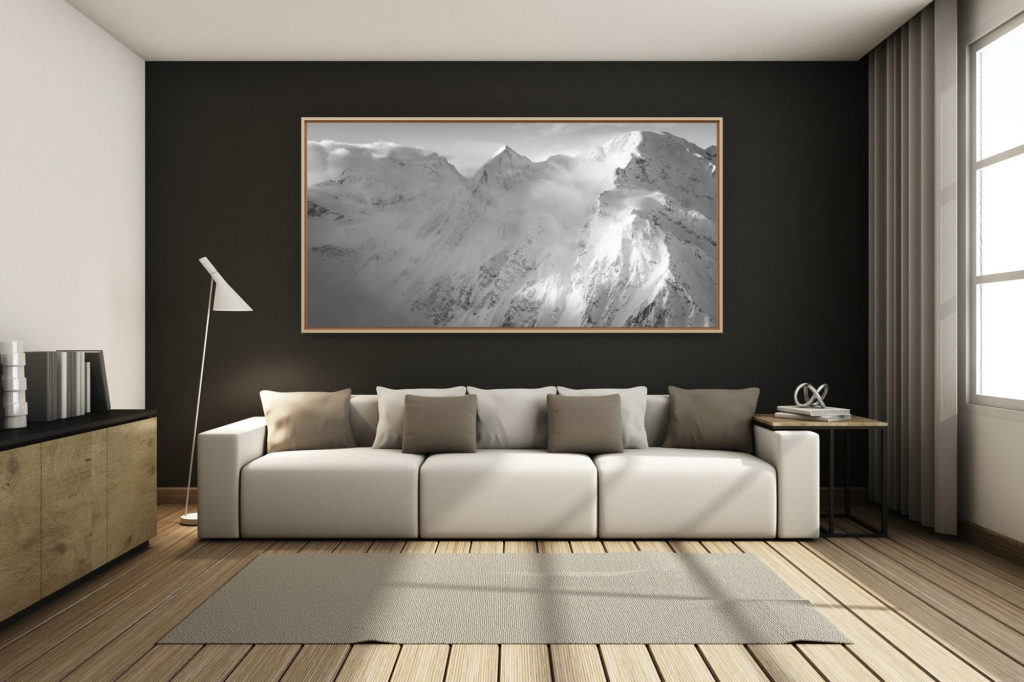 déco salon chalet rénové de montagne - photo montagne grand format -  - photo montagne panoramique des Combins- Panorama montagne suisse en noir et blanc