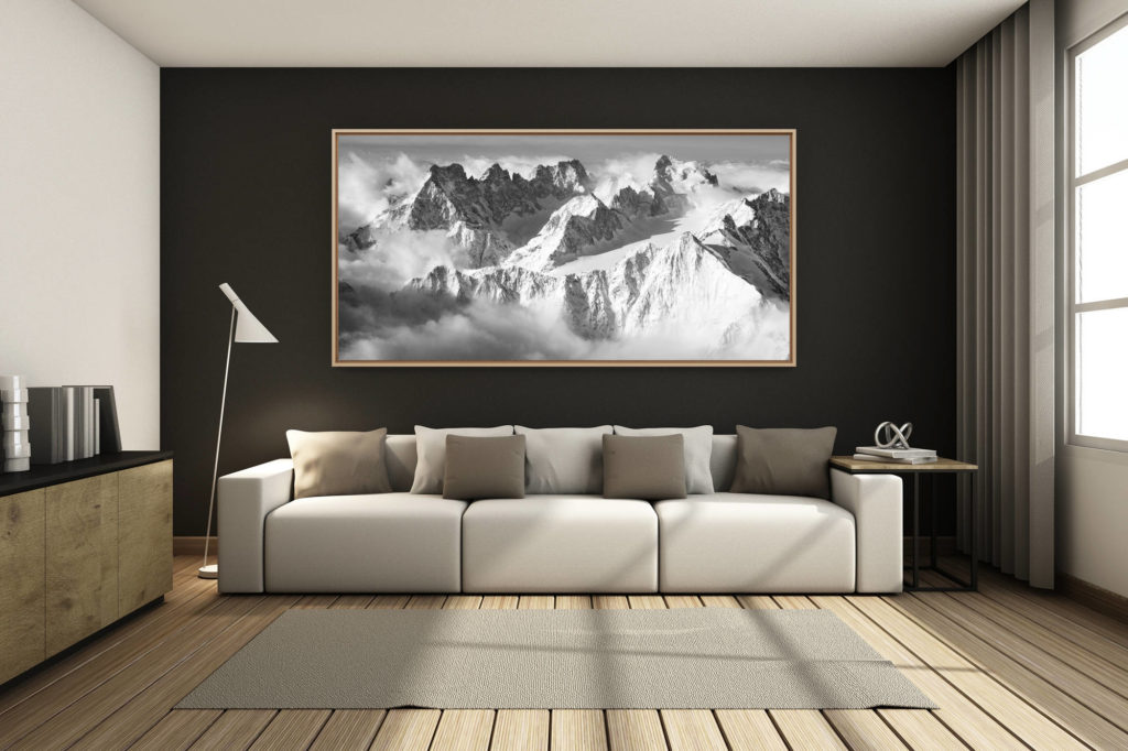 déco salon chalet rénové de montagne - photo montagne grand format -  - Photographie panoramique du Massif des Ecrins - photo montagne noir et blanc